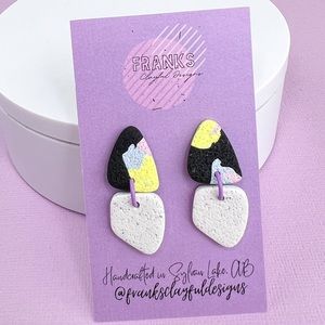 Colourful Pattern with White Granite Handmade Polymer Clay Dangle Earrin…